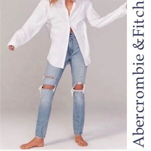 Abercrombie & Fitch Curve Love High Rise Skinny Light Wash Distressed Jeans